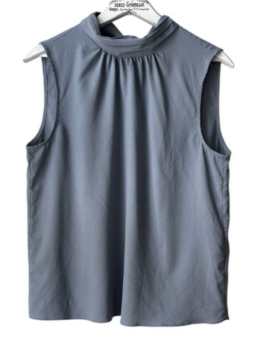 H&M Sleeveless Mock Neck Sleeveless Top in Slate Gray-Blue Back Bow Tie Size M